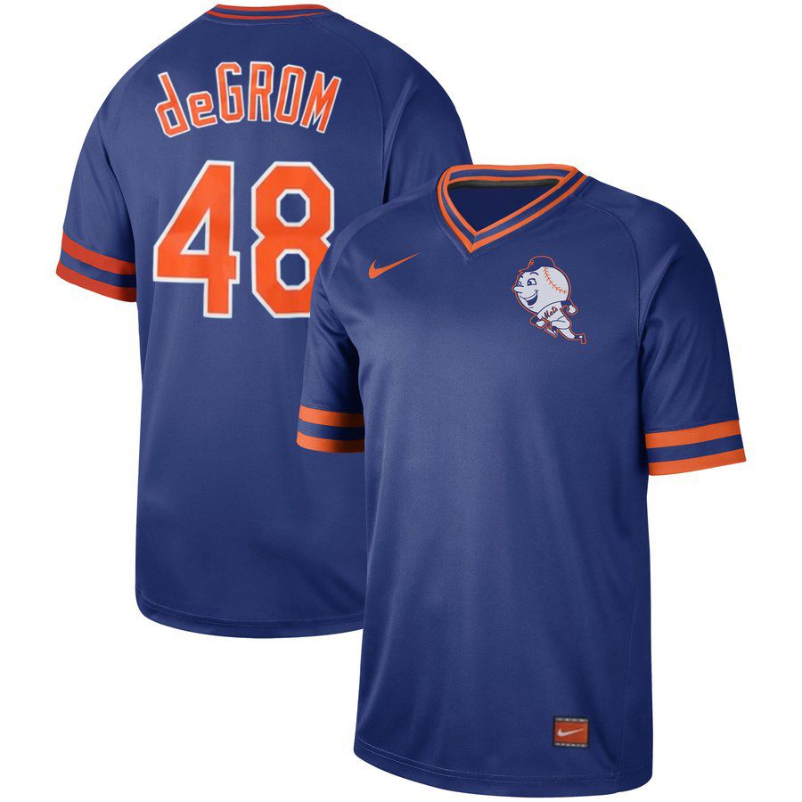 Men New York Mets #48 deGrom Blue Nike Cooperstown Collection Legend V-Neck MLB Jersey->new york mets->MLB Jersey